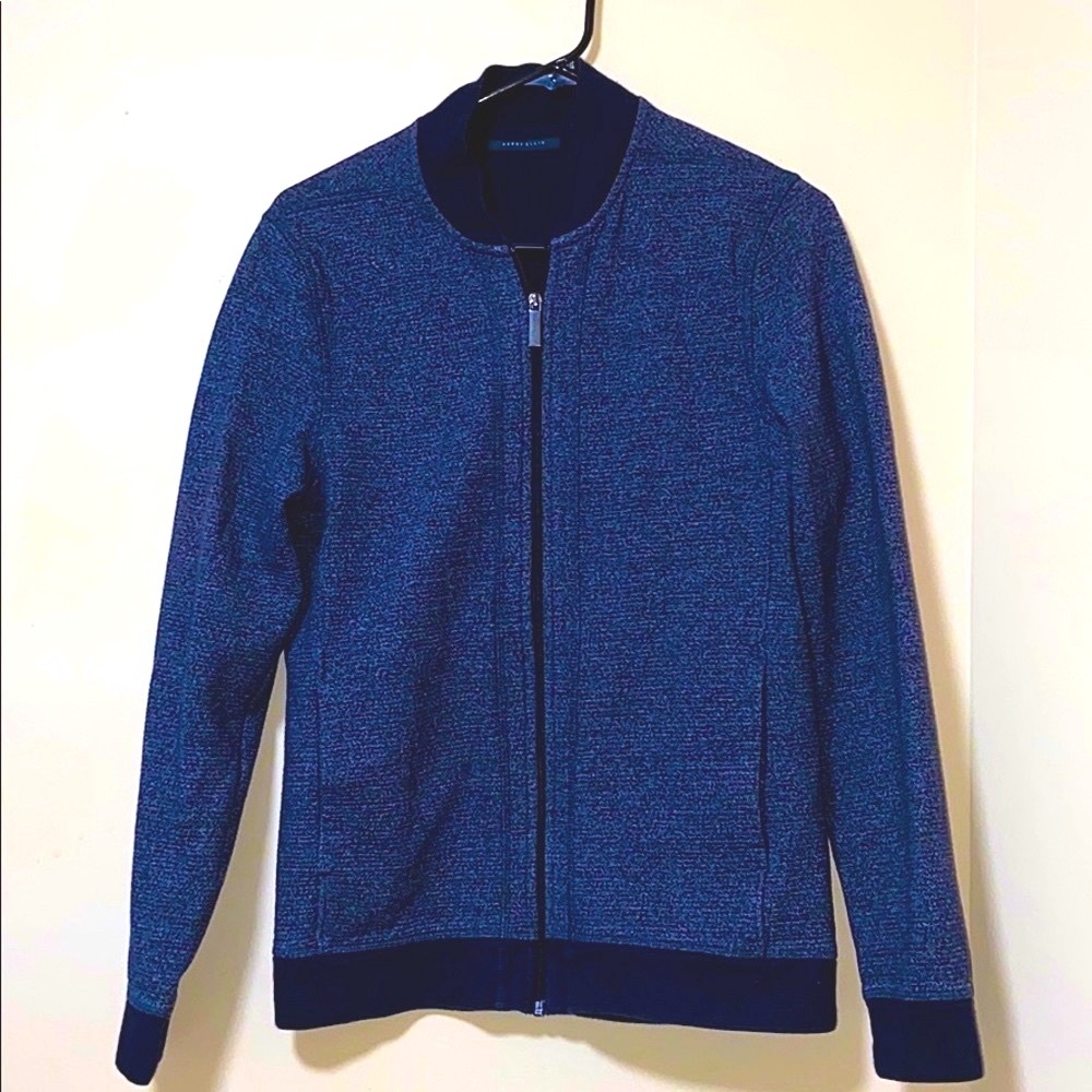 Perry Ellis Zip-Up Sweater Navy Blue Small Collar